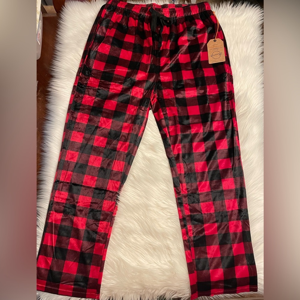 Original Weatherproof Vintage, Lounge/PJ Pants, Red, Black, Check, Fleece, NWT